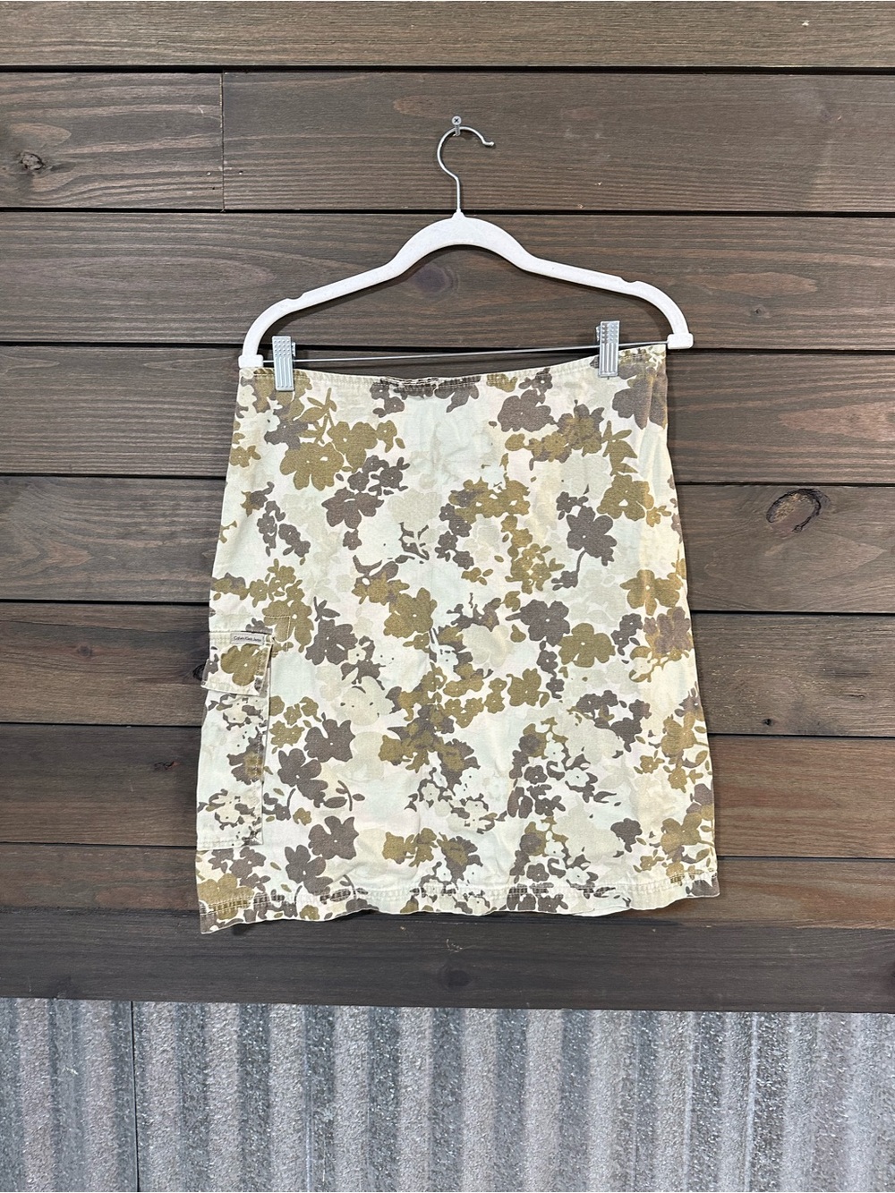 Vtg Calvin Klein Jeans Y2K cargo Mini Skirt Brown Floral camouflage utility
